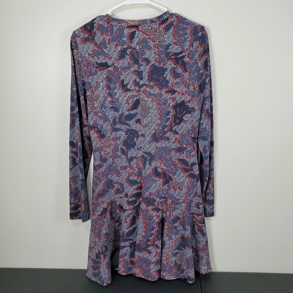 Tory Burch Dahlia‎ Dress Size M Long Sleeve Navy Floral Drop Waist Pima Cotton